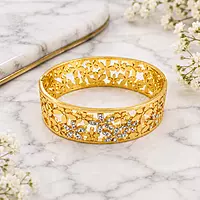 Premium Gold Plated Floral Cutwork Kada Bracelet for Women | Designer Crystal Flower Bangle