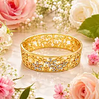 Premium Gold Plated Floral Cutwork Kada Bracelet for Women | Designer Crystal Flower Bangle