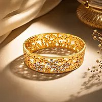 Premium Gold Plated Floral Cutwork Kada Bracelet for Women | Designer Crystal Flower Bangle
