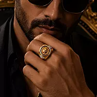 Premium Gold Plated Lion Head Ring for Men | Designer Statement Signet Ring