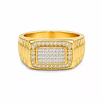 Premium Gold Plated Crystal Ring for Men | Designer Rectangular Statement Ring