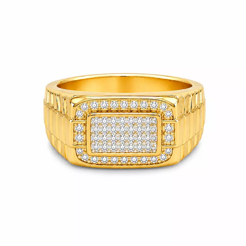 Premium Gold Plated Crystal Ring for Men | Designer Rectangular Statement Ring