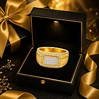 Premium Gold Plated Crystal Ring for Men | Designer Rectangular Statement Ring
