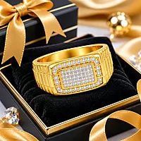 Premium Gold Plated Crystal Ring for Men | Designer Rectangular Statement Ring