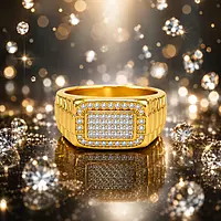 Premium Gold Plated Crystal Ring for Men | Designer Rectangular Statement Ring