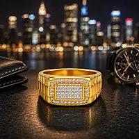 Premium Gold Plated Crystal Ring for Men | Designer Rectangular Statement Ring