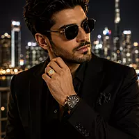 Premium Gold Plated Crystal Ring for Men | Designer Rectangular Statement Ring