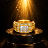 Premium Gold Plated Crystal Ring for Men | Designer Rectangular Statement Ring