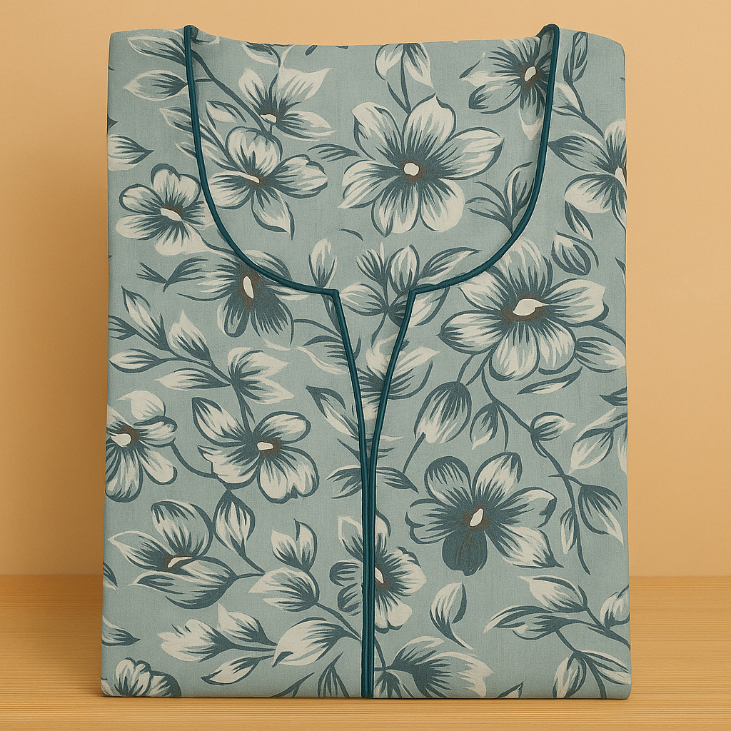 Sky Green Soft Cotton Nighty With All Over From Libas Loungewear - AL1099 Sky Green Soft Cotton Nighty With All Over From Libas Loungewear - AL1099