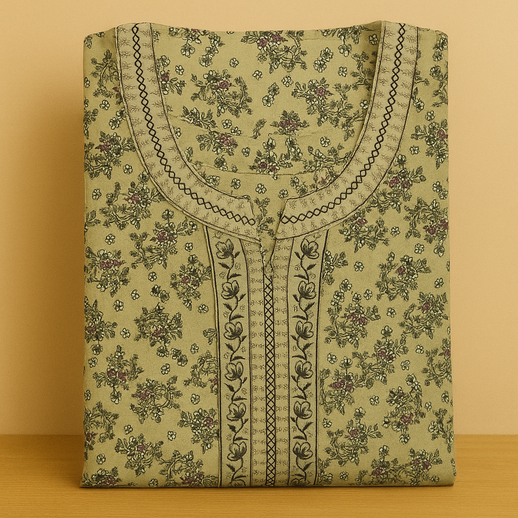 Grass Green Soft Cotton Nighty With All Over From Libas Loungewear - AL1107