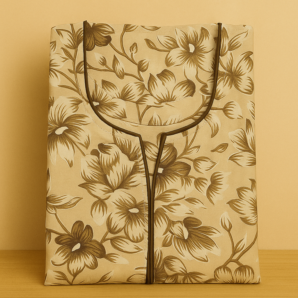 Ashy Yellow Batik Cotton Nighty With All Over From Libas Loungewear - AL1098 Ashy Yellow Batik Cotton Nighty With All Over From Libas Loungewear - AL1098