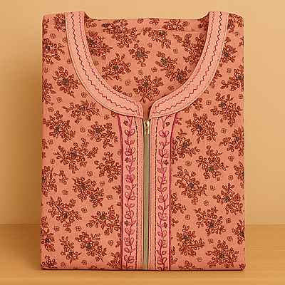 Softy Pink Soft Cotton Nighty With All Over From Libas Loungewear - AL1104