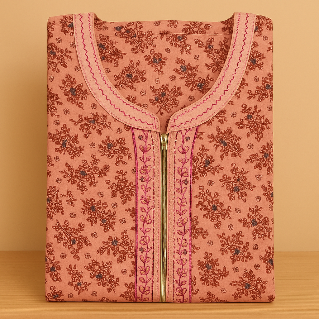 Softy Pink Soft Cotton Nighty With All Over From Libas Loungewear - AL1104