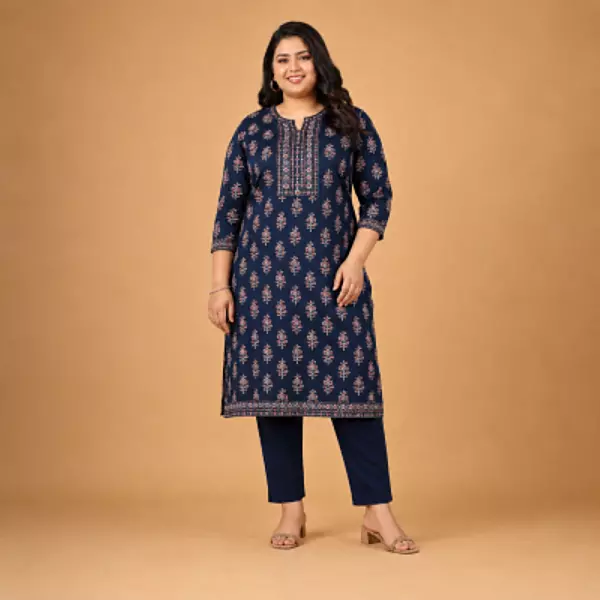 Navy Blue Plus Size Kurti Set