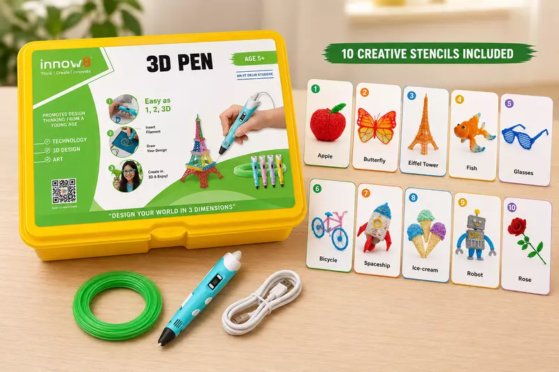 3D Pen Kit with 10 Creative Stencils | DIY 3D Printing Pen for Art, Craft, and Model Making | Easy to Use for Kids & Adults