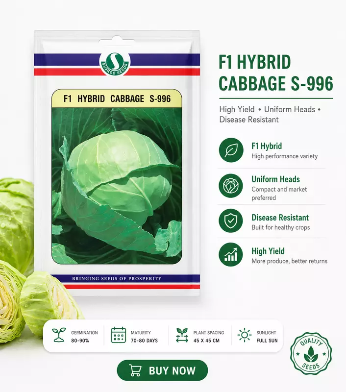 Mahyco Sungro S-996 F1 Hybrid Cabbage Seeds