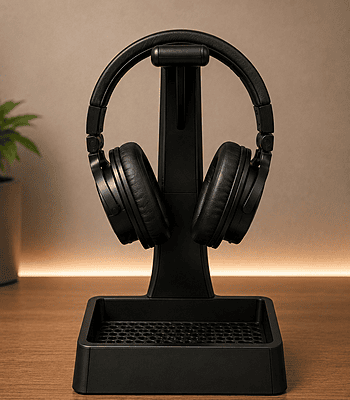 3D Printed Headphone Stand with Storage Tray – Premium Desk Organizer