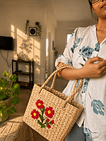 Grass Handwoven Floral Handembroidery Ecofriendly Tote Bag for everyday use/beach bag/tiffinbag/