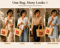 Grass Handwoven Floral Handembroidery Ecofriendly Tote Bag for everyday use/beach bag/tiffinbag/