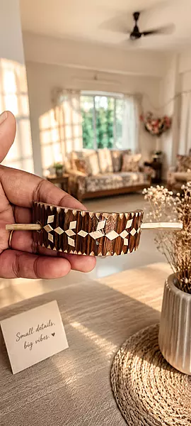 Handcrafted Geometric Bamboo Hair Clip – Eco-Friendly Hair Barrette,short & long