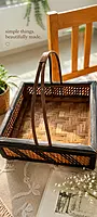 Multipurpose Handwoven Bamboo Tray Basket with Handles