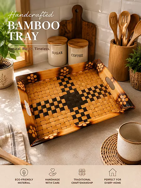 Handcrafted Bamboo Serving Tray | Eco-Friendly Handwoven Multipurpose Tray