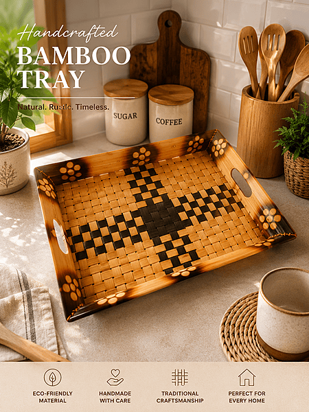 Handcrafted Bamboo Serving Tray | Eco-Friendly Handwoven Multipurpose Tray