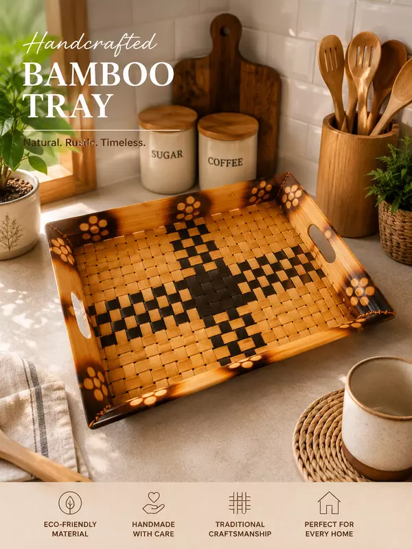 Handcrafted Bamboo Serving Tray | Eco-Friendly Handwoven Multipurpose Tray