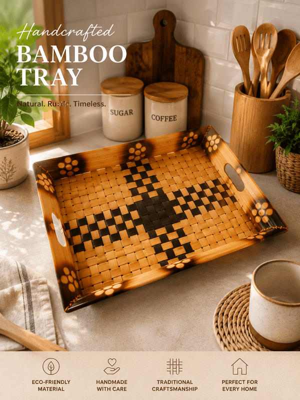 Handcrafted Bamboo Serving Tray | Eco-Friendly Handwoven Multipurpose Tray