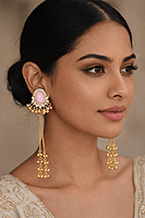 Pink Stone Gold-Plated Kashmiri Earrings