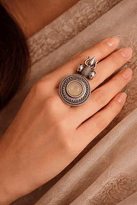 Trishula Motif Oxidized Silver Statement Rings