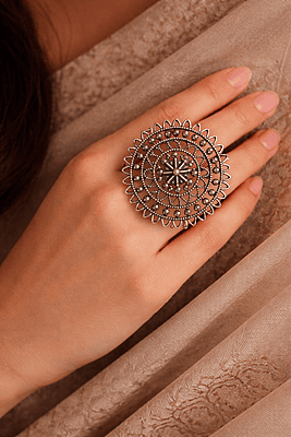 Mandala-Inspired Oxidized Silver Oversized Statement Ring Mandala-Inspired Oxidized Silver Oversized Statement Ring