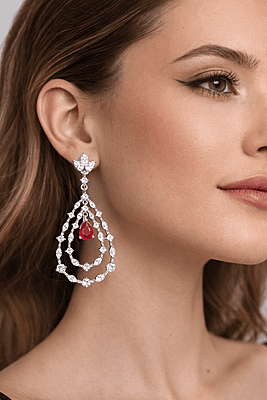 Triple Layer Marquise Zirconia Chandelier Earrings with Center Pear Drop Triple Layer Marquise Zirconia Chandelier Earrings with Center Pear Drop