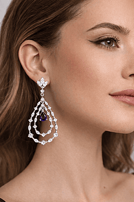 Triple Layer Marquise Zirconia Chandelier Earrings with Center Pear Drop Triple Layer Marquise Zirconia Chandelier Earrings with Center Pear Drop