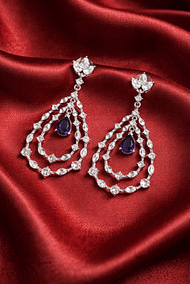 Triple Layer Marquise Zirconia Chandelier Earrings with Center Pear Drop Triple Layer Marquise Zirconia Chandelier Earrings with Center Pear Drop