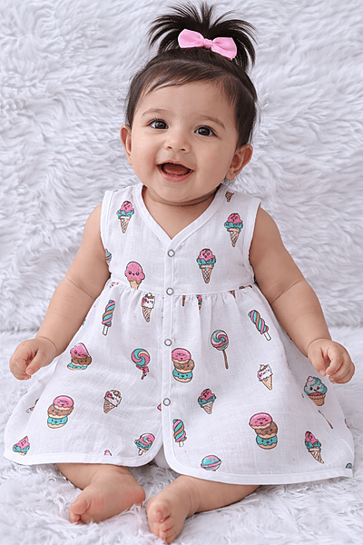 Muslin Button Frock-Lollipop