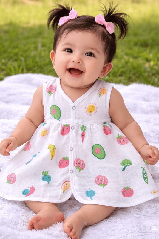 Muslin Button Frocks combo -6-12 Months