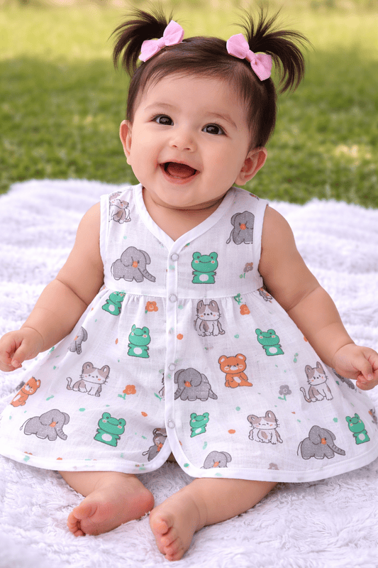 Muslin Button Frocks combo -6-12 Months
