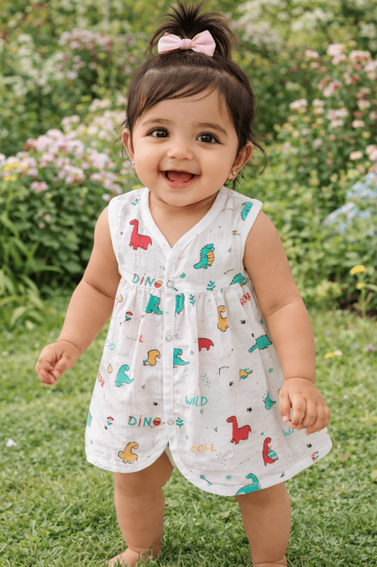 Muslin Button Frocks combo -6-12 Months