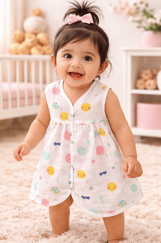 Muslin Button frocks Planets