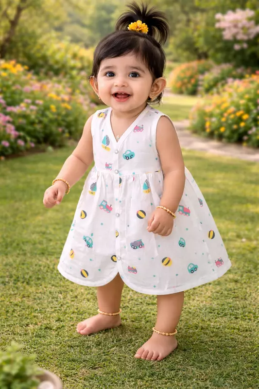 Muslin Button Frocks Combo (0-6 Months )