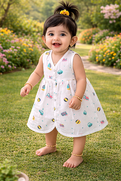 Muslin Button Frocks -Car