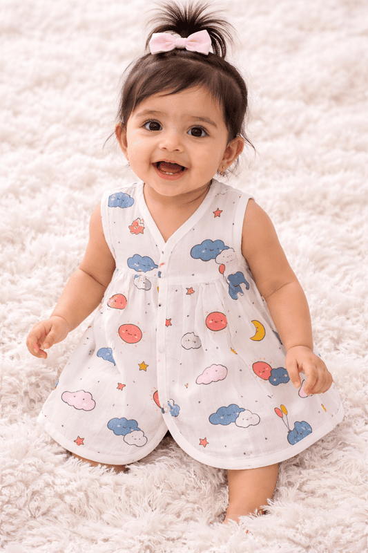 Muslin Button Frocks Combo (0-6 Months )