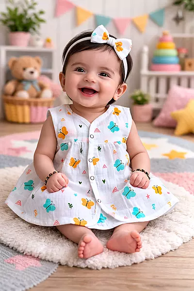 Muslin Button Frocks Combo (0-6 Months )
