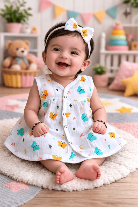 Muslin Button Frocks Combo (0-6 Months )