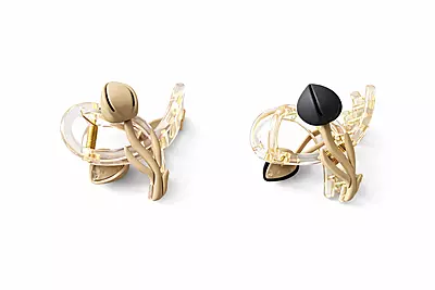 Tulip Flower Hair Claw Clip Set – Beige & Black