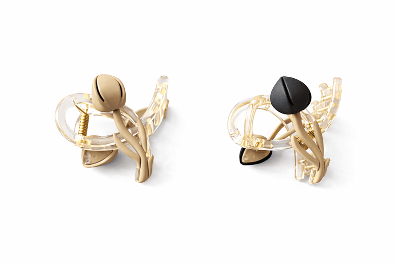 Tulip Flower Hair Claw Clip Set – Beige & Black