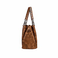 Classic Tan Textured Shoulder Bag with Chain Handles