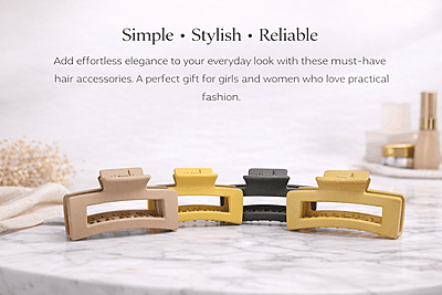 4 in 1 Matte Rectangle Hair Claw Clips for Women & Girls