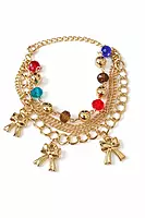 Gold Plated Multicolor Beaded Charm Bracelet with Bow Pendants